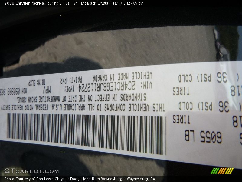 Brilliant Black Crystal Pearl / Black/Alloy 2018 Chrysler Pacifica Touring L Plus