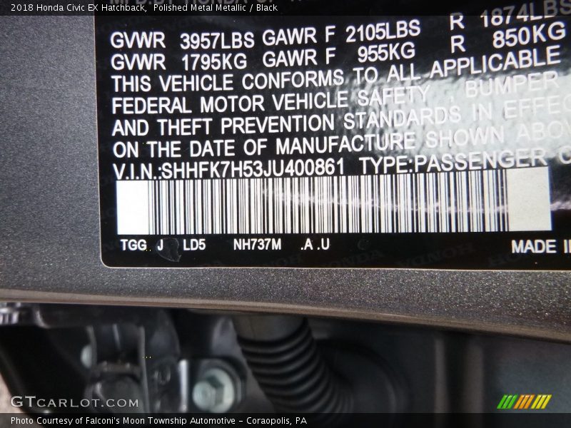 2018 Civic EX Hatchback Polished Metal Metallic Color Code NH737M