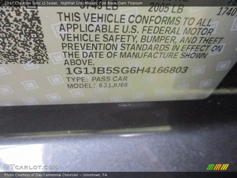 Nightfall Gray Metallic / Jet Black/Dark Titanium 2017 Chevrolet Sonic LS Sedan