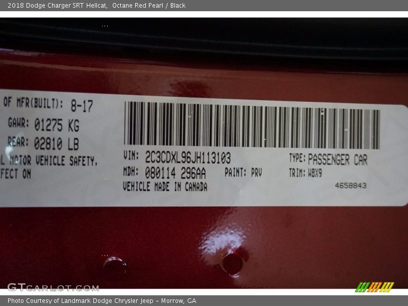 Octane Red Pearl / Black 2018 Dodge Charger SRT Hellcat
