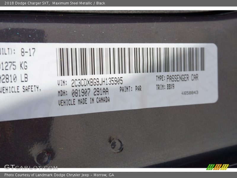 Maximum Steel Metallic / Black 2018 Dodge Charger SXT