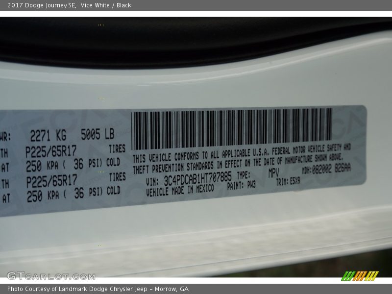 Vice White / Black 2017 Dodge Journey SE