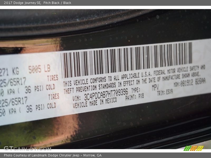 Pitch Black / Black 2017 Dodge Journey SE