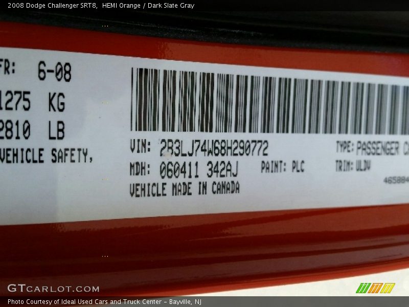 HEMI Orange / Dark Slate Gray 2008 Dodge Challenger SRT8