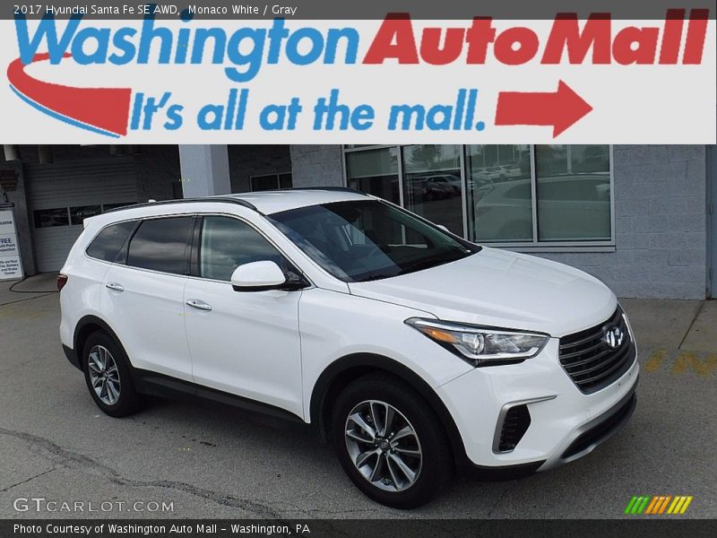Monaco White / Gray 2017 Hyundai Santa Fe SE AWD