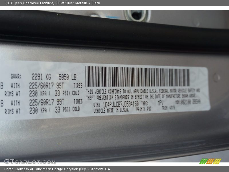 Billet Silver Metallic / Black 2018 Jeep Cherokee Latitude