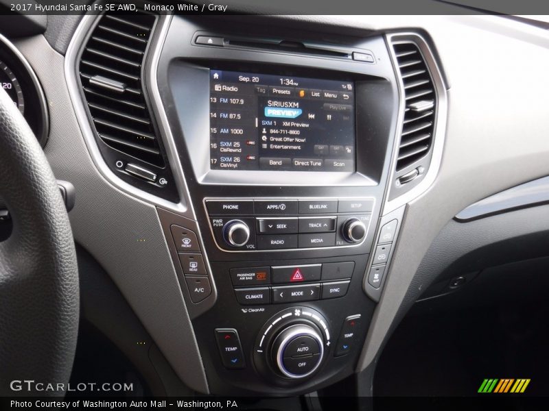 Monaco White / Gray 2017 Hyundai Santa Fe SE AWD
