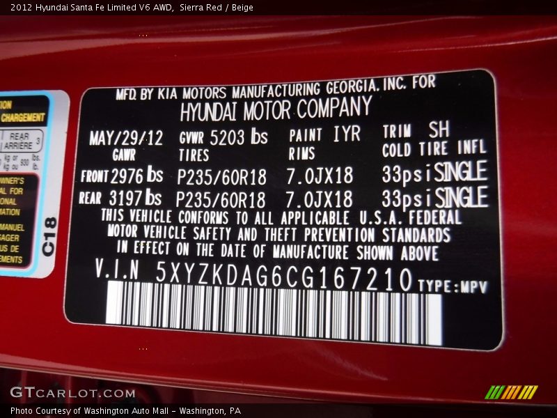 Sierra Red / Beige 2012 Hyundai Santa Fe Limited V6 AWD