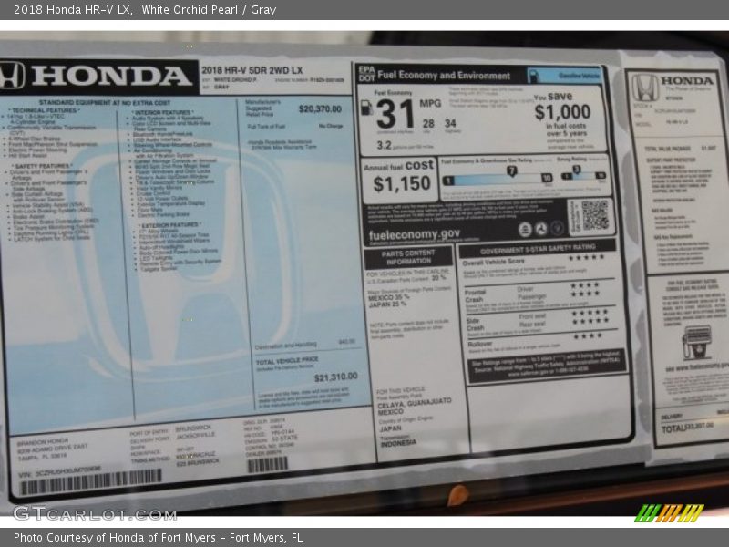 White Orchid Pearl / Gray 2018 Honda HR-V LX