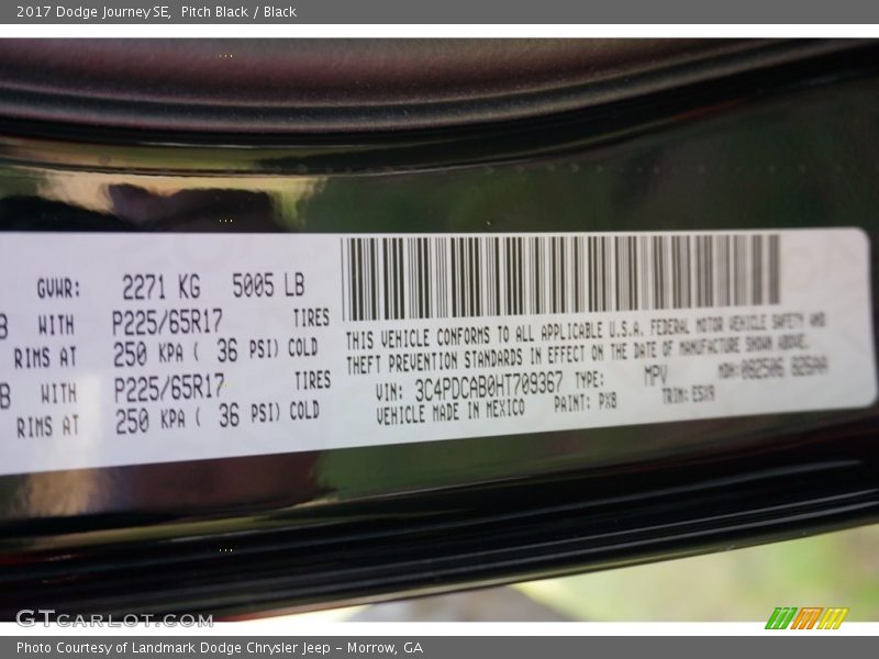 Pitch Black / Black 2017 Dodge Journey SE
