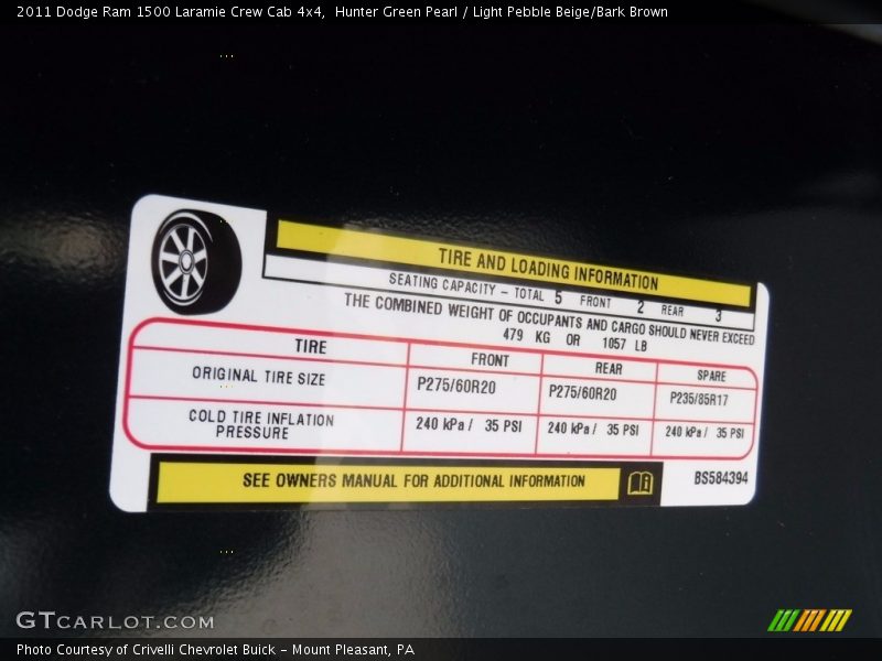 Hunter Green Pearl / Light Pebble Beige/Bark Brown 2011 Dodge Ram 1500 Laramie Crew Cab 4x4