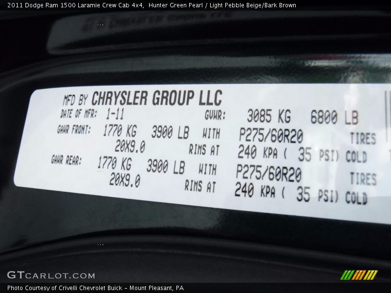 Hunter Green Pearl / Light Pebble Beige/Bark Brown 2011 Dodge Ram 1500 Laramie Crew Cab 4x4