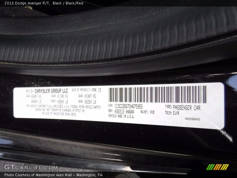 Black / Black/Red 2013 Dodge Avenger R/T