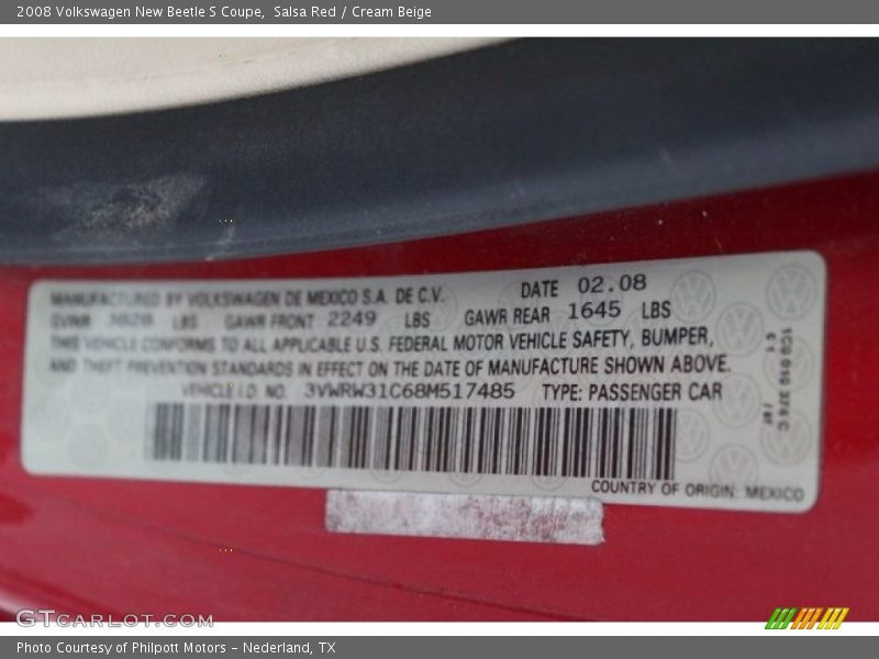Salsa Red / Cream Beige 2008 Volkswagen New Beetle S Coupe
