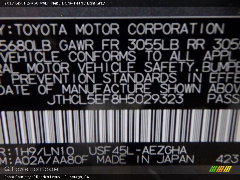 Nebula Gray Pearl / Light Gray 2017 Lexus LS 460 AWD