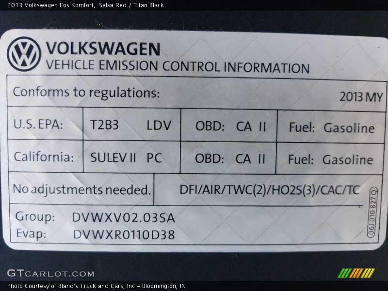 Salsa Red / Titan Black 2013 Volkswagen Eos Komfort