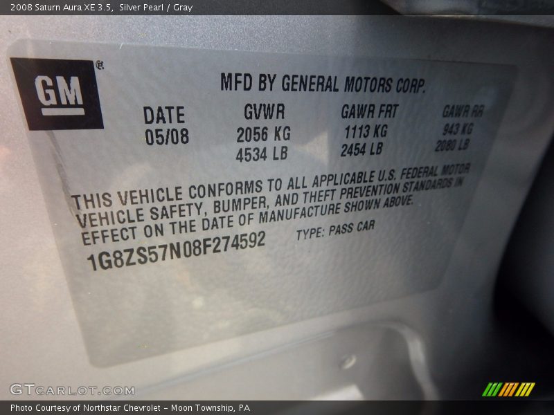 Silver Pearl / Gray 2008 Saturn Aura XE 3.5