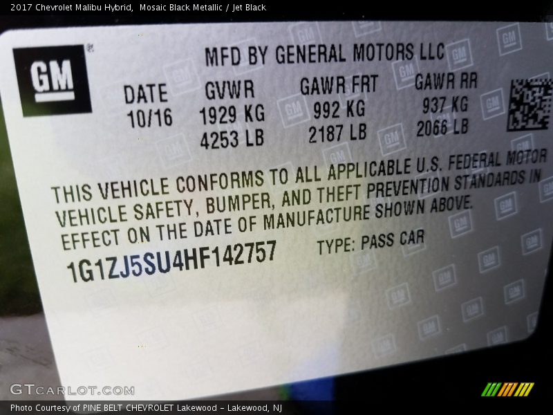 Mosaic Black Metallic / Jet Black 2017 Chevrolet Malibu Hybrid