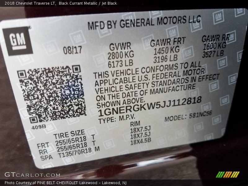 Black Currant Metallic / Jet Black 2018 Chevrolet Traverse LT