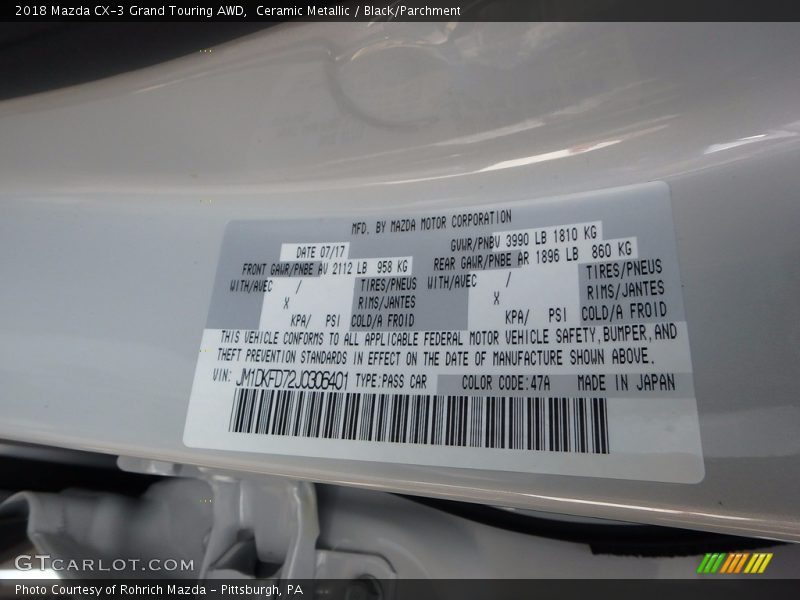 Ceramic Metallic / Black/Parchment 2018 Mazda CX-3 Grand Touring AWD