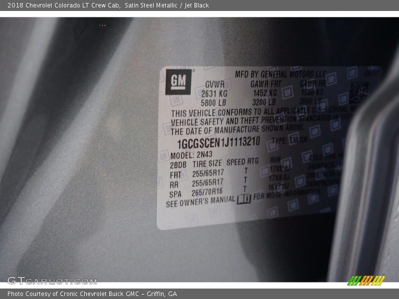 Satin Steel Metallic / Jet Black 2018 Chevrolet Colorado LT Crew Cab