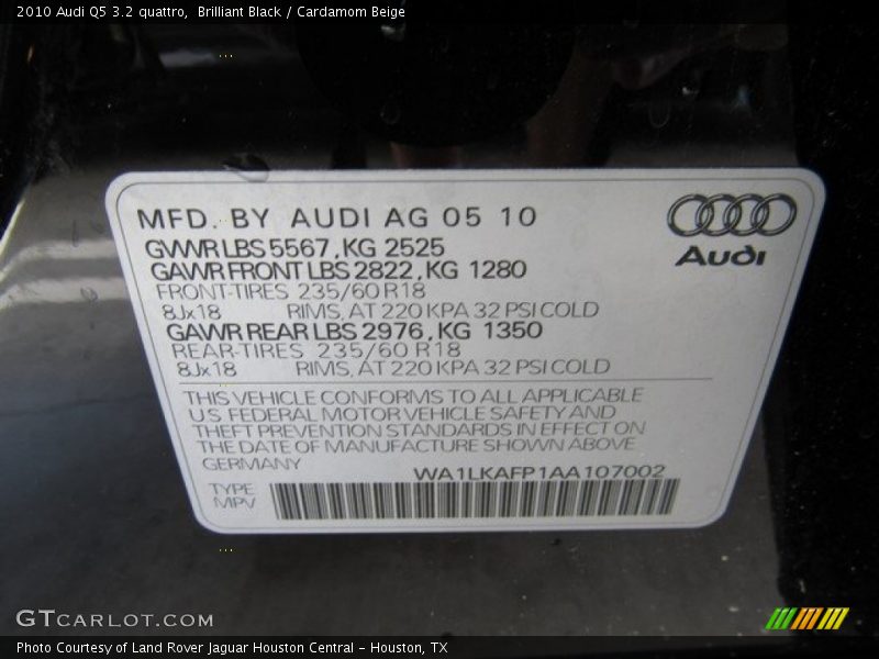 Brilliant Black / Cardamom Beige 2010 Audi Q5 3.2 quattro