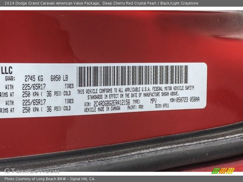 Deep Cherry Red Crystal Pearl / Black/Light Graystone 2014 Dodge Grand Caravan American Value Package