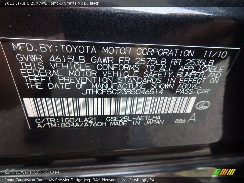Smoky Granite Mica / Black 2011 Lexus IS 250 AWD