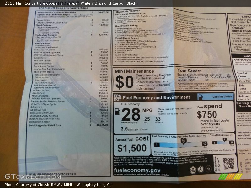  2018 Convertible Cooper S Window Sticker