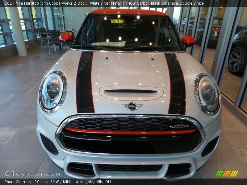 White Silver Metallic / JCW Carbon Black Dinamica/Double Stripe 2017 Mini Hardtop John Cooperworks 2 Door