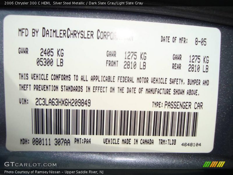 Silver Steel Metallic / Dark Slate Gray/Light Slate Gray 2006 Chrysler 300 C HEMI
