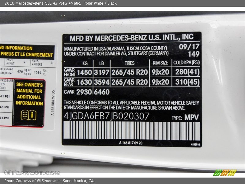 2018 GLE 43 AMG 4Matic Polar White Color Code 149