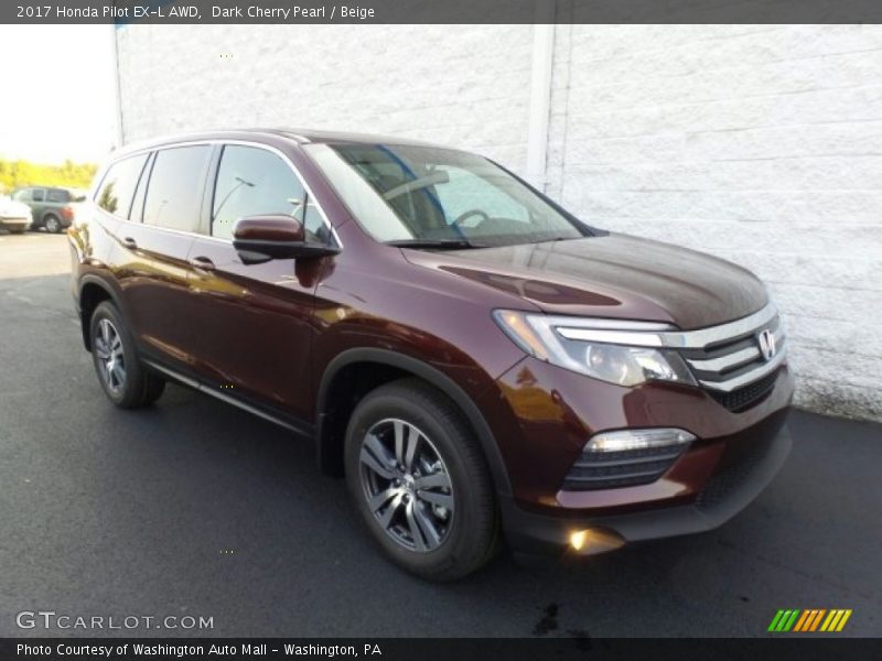 Dark Cherry Pearl / Beige 2017 Honda Pilot EX-L AWD