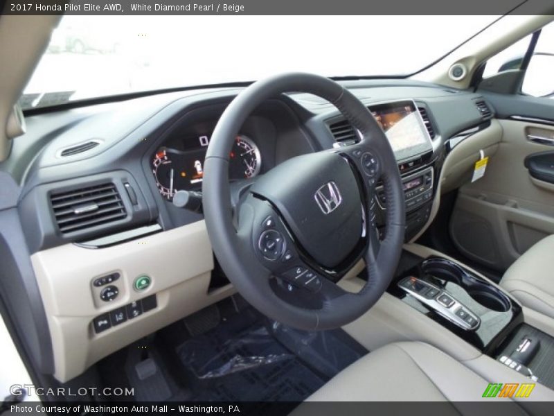 White Diamond Pearl / Beige 2017 Honda Pilot Elite AWD