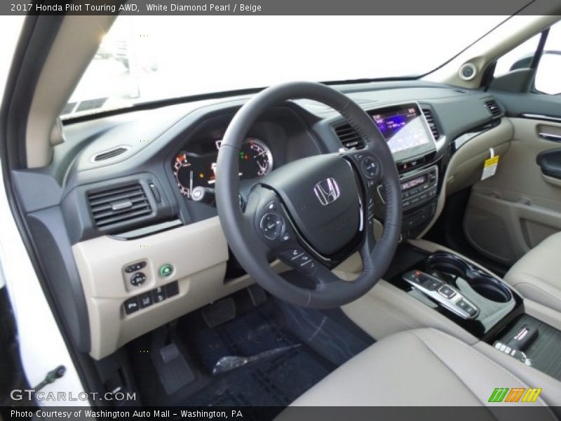 White Diamond Pearl / Beige 2017 Honda Pilot Touring AWD