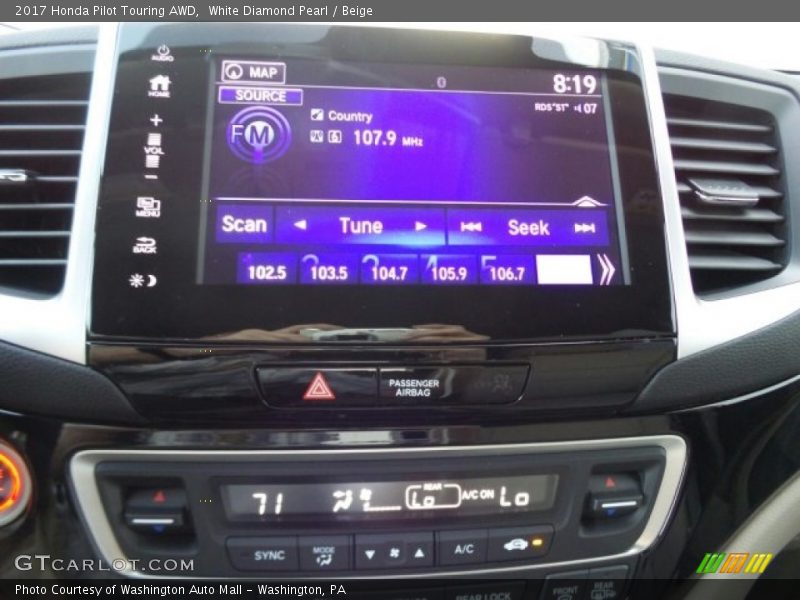 White Diamond Pearl / Beige 2017 Honda Pilot Touring AWD