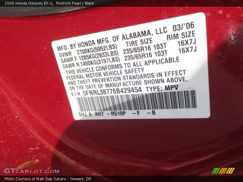 Redrock Pearl / Black 2006 Honda Odyssey EX-L