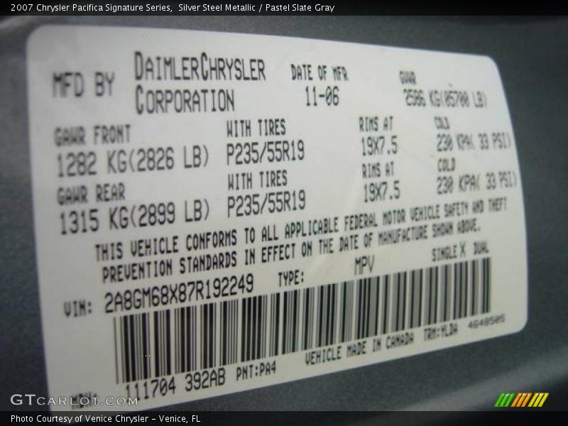 Silver Steel Metallic / Pastel Slate Gray 2007 Chrysler Pacifica Signature Series