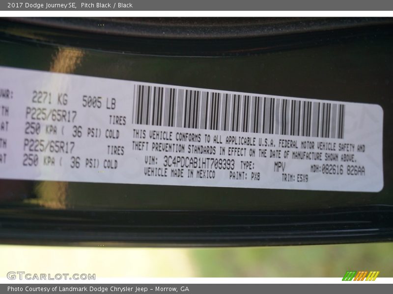 Pitch Black / Black 2017 Dodge Journey SE