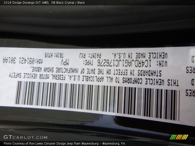 DB Black Crystal / Black 2018 Dodge Durango SXT AWD