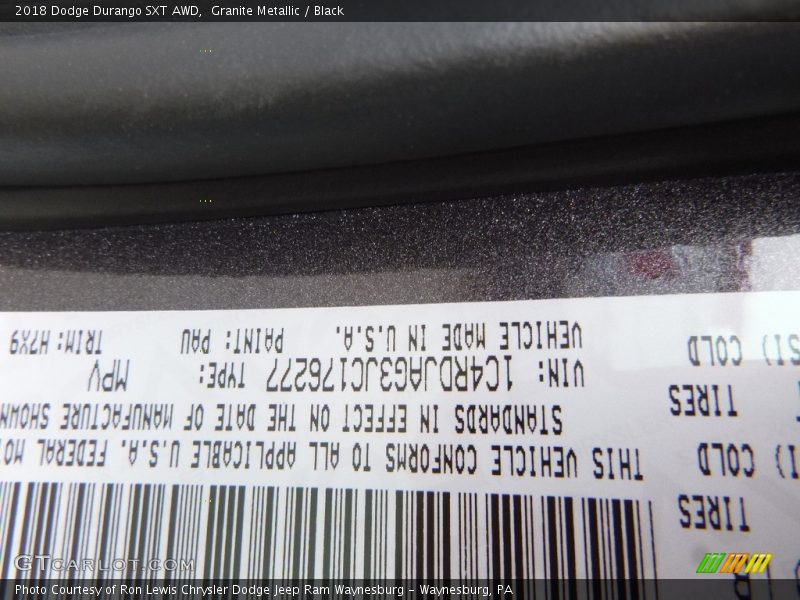Granite Metallic / Black 2018 Dodge Durango SXT AWD