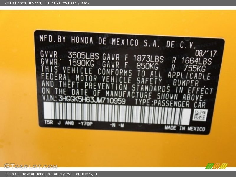 2018 Fit Sport Helios Yellow Pearl Color Code Y70P