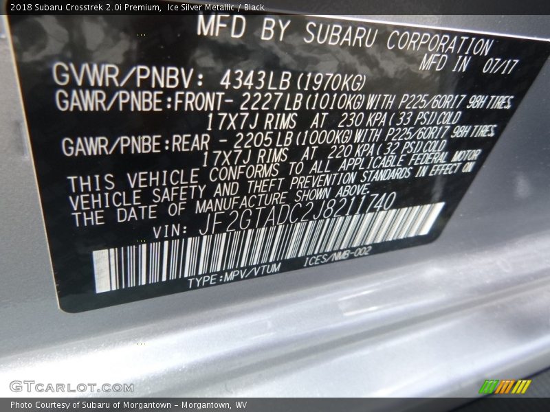 Ice Silver Metallic / Black 2018 Subaru Crosstrek 2.0i Premium