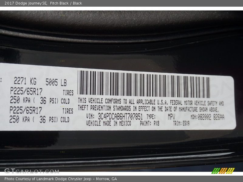 Pitch Black / Black 2017 Dodge Journey SE