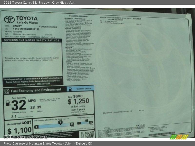 Predawn Gray Mica / Ash 2018 Toyota Camry SE