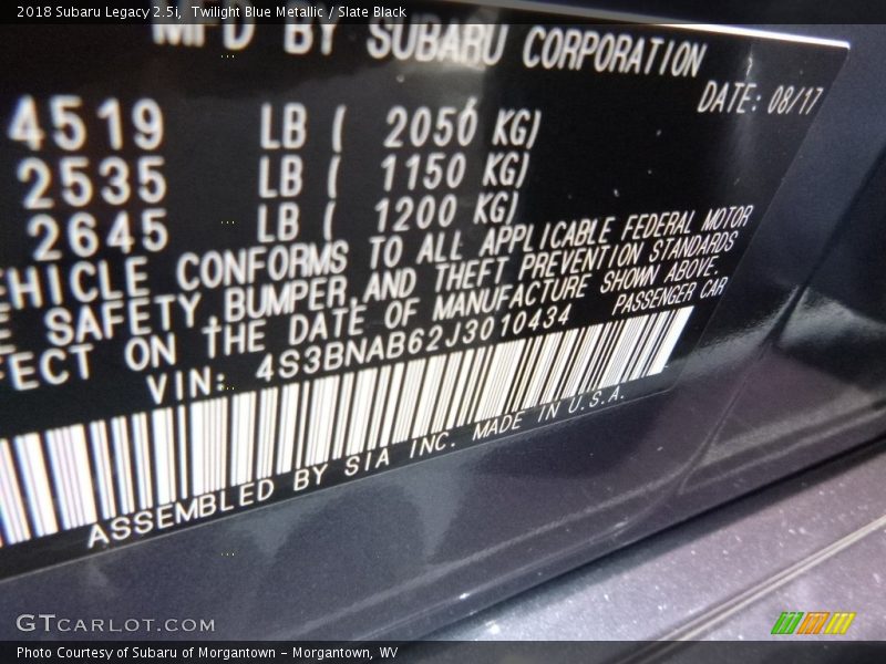 Twilight Blue Metallic / Slate Black 2018 Subaru Legacy 2.5i