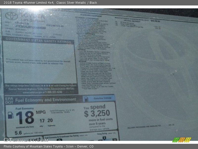 Classic Silver Metallic / Black 2018 Toyota 4Runner Limited 4x4