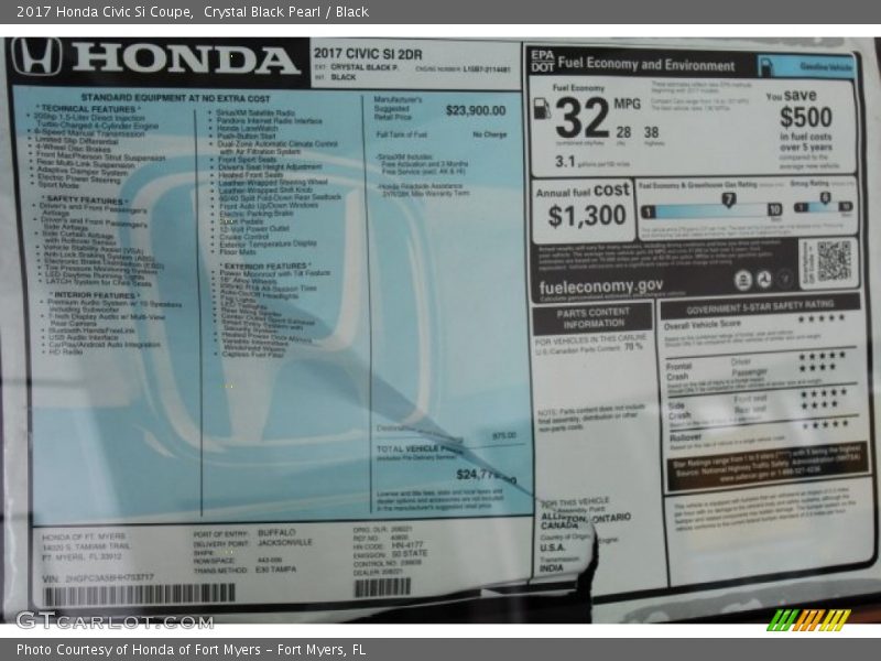  2017 Civic Si Coupe Window Sticker