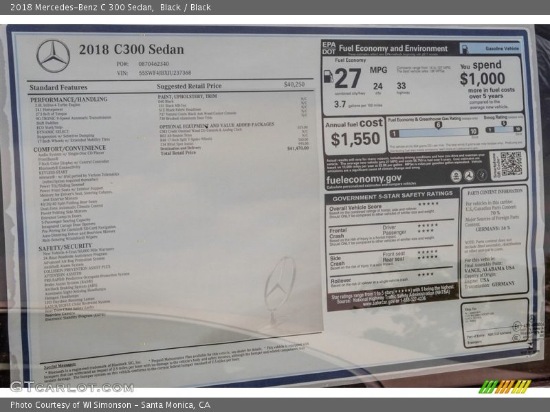 Black / Black 2018 Mercedes-Benz C 300 Sedan