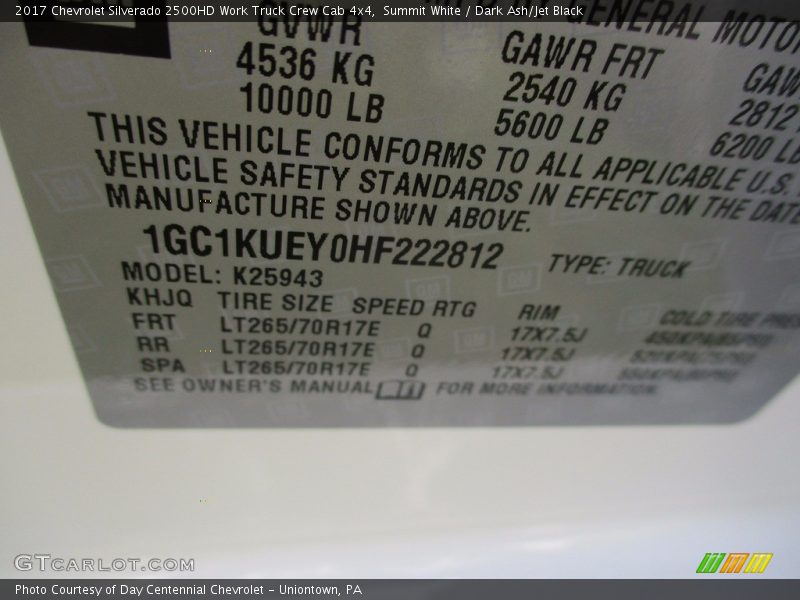 Summit White / Dark Ash/Jet Black 2017 Chevrolet Silverado 2500HD Work Truck Crew Cab 4x4